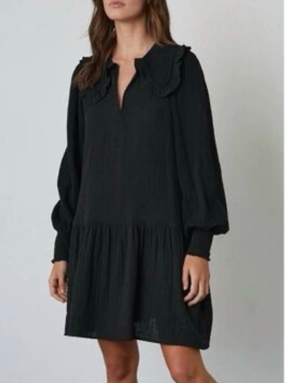 Velvet by Graham & Spencer Black Ruffle Collar Long-Sleeve Tunic